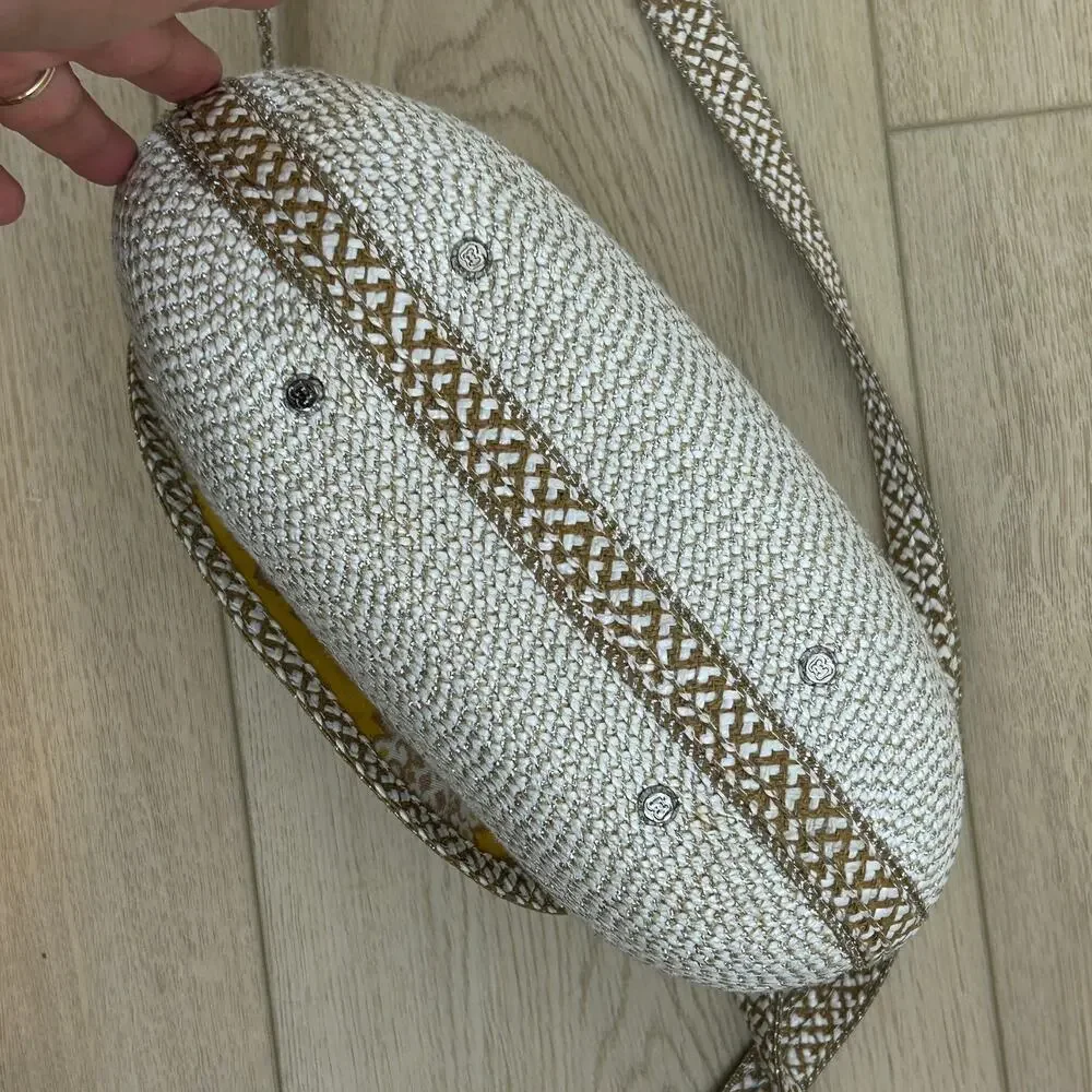 Eric Javits straw crossbody/shoulder bag White woven & metallic silver and gold